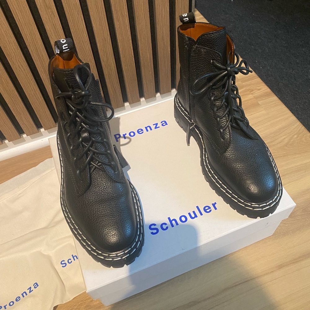 Proenza Schouler Black Leather Combat Boots